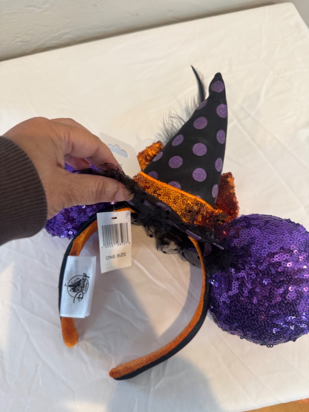NWT Disney Parks Halloween Minnie Mouse Sequined Witch Ears Headband - Picture 5 of 6